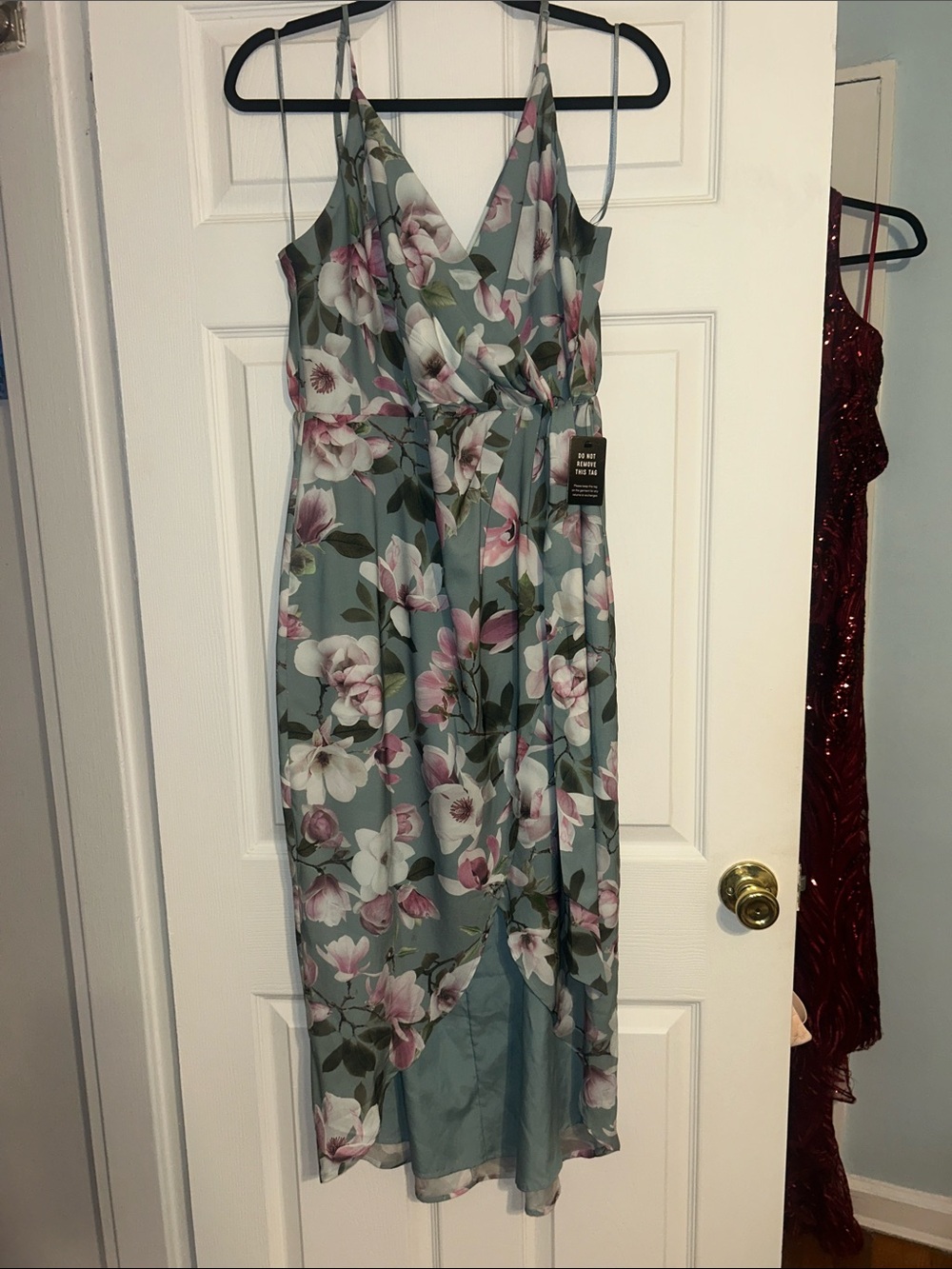 Express Floral Wrap Midi Dress - Sage & Pink